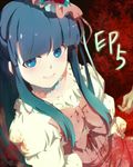  bad_id bad_pixiv_id bangs blood blue_eyes blue_hair blunt_bangs bow choker end_of_the_golden_witch flower furudo_erika imai_taki long_sleeves looking_at_viewer pink_bow puffy_long_sleeves puffy_sleeves rose smile solo twintails umineko_no_naku_koro_ni 