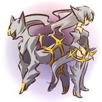  animal_ears arceus boots costume detached_sleeves gen_4_pokemon hitec legendary_pokemon long_hair moemon personification pokemon pokemon_(creature) silver_hair standing tail thigh_boots thighhighs 