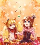  1girl animal_ears blonde_hair candy candy_cane checkerboard_cookie cookie crown food gift gingerbread_man jam_cookie konpeitou kuriko_(scarlet_sky) lollipop long_sleeves sakutarou scarf swirl_lollipop umineko_no_naku_koro_ni ushiromiya_maria 