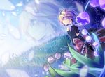  blonde_hair blue_eyes elbow_gloves field flower flower_field gloves glowing hair_ribbon lily_of_the_valley medicine_melancholy mito_(calcomer) profile ribbon short_hair solo sunlight touhou zoom_layer 