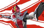  agu_agu bad_id bad_pixiv_id bodysuit goggles helmet kamen_rider kamen_rider_den-o kamen_rider_den-o_(series) male_focus outstretched_arms pose simple_background solo two-tone_background uniform upper_body 