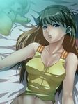  arms_up bare_shoulders bed bed_sheet blue_eyes bottomless breasts brown_hair cleavage doll don_michael dress evangelion:_2.0_you_can_(not)_advance large_breasts long_hair lying neon_genesis_evangelion no_panties orange_hair rebuild_of_evangelion shikinami_asuka_langley solo souryuu_asuka_langley tank_top 