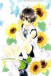  azumi_tooru copyright_request flower green_eyes ribbon socks solo sunflower 