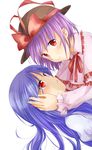  bad_id bad_pixiv_id blue_hair hat hinanawi_tenshi kutsushita_(tokati_r) multiple_girls nagae_iku purple_hair red_eyes touhou 