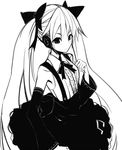  alternate_costume bad_id bad_pixiv_id detached_sleeves greyscale hair_ribbon hatsune_miku headphones headset long_hair monochrome rage_(rojiura) ribbon simple_background solo twintails vocaloid 