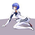  ass ayanami_rei blue_hair bodysuit neon_genesis_evangelion plugsuit short_hair solo white_bodysuit yuuki_(silent_moon) 