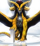  dragon feral glowing horn looking_at_viewer markings muscles pacelic reptile scalie solo wings yellow_scales yellow_skin 