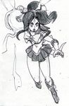  alex_ahad back_bow bishoujo_senshi_sailor_moon bow breasts choker elbow_gloves forehead_jewel gloves incoming_punch kino_makoto long_hair magical_girl medium_breasts monochrome ponytail sailor_jupiter sailor_senshi_uniform sketch skirt solo tiara traditional_media 