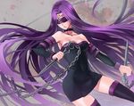  bad_id bad_pixiv_id blindfold boots breasts chain cleavage collar dagger facial_mark fate/stay_night fate_(series) forehead_mark long_hair medium_breasts nameless_dagger purple_hair rider sleeveless solo thigh_boots thighhighs very_long_hair weapon ycco_(estrella) 