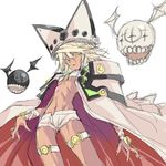  bad_id bad_pixiv_id beltbra blonde_hair breasts cape colored_eyelashes cowboy_shot creature dark_skin familiar fingernails guilty_gear guilty_gear_xrd hat legband long_hair looking_at_viewer midriff nanase_aoi navel orange_eyes parted_lips ramlethal_valentine short_shorts shorts simple_background small_breasts solo underboob white_background 