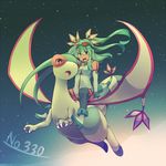  blue_eyes flygon gen_3_pokemon goggles goggles_on_head green_hair green_wings kuromiya long_hair moemon personification pokemon pokemon_(creature) tail thighhighs wings 