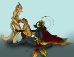  anthro canine darachi destinythevampire feathers feline female fuzzy_dragon grin group group_sex hybrid invalid_tag kelo leopard licking male mammal oral penis sex sitting standing threesome tongue vaginal wings wolf_demon 