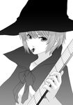  ak2 bow cape greyscale guitar hat instrument jpeg_artifacts monochrome nagato_yuki short_hair solo suzumiya_haruhi_no_yuuutsu witch witch_hat 