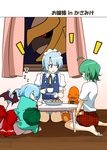  ahoge barefoot bat_wings blue_eyes blue_hair braid bulbasaur charmander climbing cookie cup dress food gen_1_pokemon gen_4_pokemon giratina highres izayoi_sakuya kazami_yuuka mattari_yufi multiple_girls pink_dress plate pokemon pokemon_(creature) remilia_scarlet sash shirt silver_hair sitting skirt sleeping squirtle table teacup touhou translated twin_braids unmoving_pattern vest wariza window wings zzz 