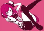  blush bokura_wa_ima_no_naka_de chado fingerless_gloves gloves hat love_live! love_live!_school_idol_project lowres midriff monochrome navel nishikino_maki open_mouth short_hair skirt smile solo thighhighs 