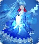  bad_deviantart_id bad_id belt bird blue_background blue_dress blue_eyes blue_hair bow cropped_jacket dove dress expressionless high_collar high_ponytail jewelry lace lace-trimmed_skirt long_hair looking_away myrtenaster necklace pendant ponytail rapier ribbon rwby scar side_ponytail skirt snowflake_print solo sword velocesmells very_long_hair weapon weiss_schnee wide_sleeves 