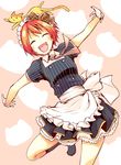  :d ^_^ apron blush cat chado closed_eyes gloves hoshizora_rin love_live! love_live!_school_idol_project maid maid_apron maid_headdress open_mouth orange_hair outstretched_arms pinstripe_pattern short_hair smile solo spread_arms striped waist_apron 