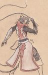  boots castlevania cat chain clothed clothing coat fantasy feline gloves leon_belmont male mammal plain_background tolbi traditional_media weapon 