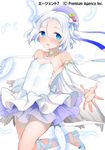  :d agent_7 bad_id bad_pixiv_id blue_eyes detached_sleeves dress frilled_dress frills hat looking_at_viewer official_art open_mouth original reaching short_hair simple_background smile solo white_background white_dress white_hair yuuhi_homare 