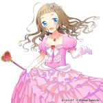  :d agent_7 ahoge bad_id bad_pixiv_id blue_eyes brown_hair dress frilled_dress frills gloves jewelry long_hair looking_at_viewer necklace official_art open_mouth original pink_dress simple_background smile solo tiara white_background white_gloves yuuhi_homare 