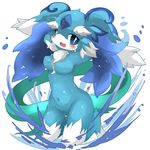  anthro blue_eyes blue_fur blush breasts female fur mercury_light_carbuncle nude open_mouth plain_background puzzle_&amp;_dragons solo unknown_artist video_games white_background 