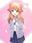  blush bow gekkan_shoujo_nozaki-kun hair_bow long_hair looking_at_viewer mushroom open_mouth orange_hair polka_dot polka_dot_bow purple_eyes rouman_academy_uniform sakura_chiyo school_uniform skirt solo toma_(shinozaki) 