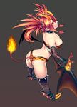  ass breasts character_request cleavage demon_girl demon_horns demon_wings fire gengoroumaru_(ambidextrous) highres horns large_breasts looking_at_viewer lucent_heart red_eyes red_hair short_hair solo tail thighhighs twintails wings 