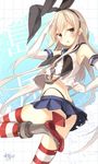  :o anchor artist_name ass black_panties blonde_hair character_name commentary_request elbow_gloves flat_chest gloves hairband highleg highleg_panties highres jpeg_artifacts kantai_collection long_hair navel open_mouth panties sailor_collar salute shimakaze_(kantai_collection) signature skirt solo striped striped_legwear thighhighs toosaka_asagi underwear white_gloves 