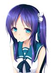  1girl blue_eyes blush hiradaira_chisaki iori_(cpeilad) nagi_no_asukara purple_hair sailor_dress school_uniform side_ponytail simple_background solo 