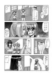  5girls ;o admiral_(kantai_collection) akebono_(kantai_collection) arms_behind_head bandaid bell blush closed_eyes comic flower greyscale hair_bell hair_flower hair_ornament hands_on_another's_shoulders hat jingle_bell kantai_collection kiryuu_makoto long_hair military military_uniform monochrome multiple_girls naval_uniform oboro_(kantai_collection) one_eye_closed open_mouth pleated_skirt sazanami_(kantai_collection) school_uniform serafuku short_hair side_ponytail skirt sweatdrop tears translated trembling uniform ushio_(kantai_collection) very_long_hair 
