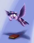  2014 book cutie_mark equine female friendship_is_magic hair happy horn mammal my_little_pony otakuap pounce purple_eyes purple_hair shadow solo twilight_sparkle_(mlp) winged_unicorn wings 