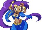  cleavage clothed clothing ear_piercing female genie hair looking_at_viewer piercing ponytail purple_hair shantae shantae_(series) solo wide_hips 