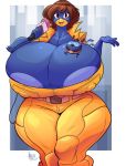  anthro april_o&#039;neil areola areola_slip avian big_breasts bird breasts brown_hair busty_bird clothed clothing corvid crow curvaceous female hair huge_breasts hyper hyper_breasts jaeh jumpsuit microphone nipple_bulge non-mammal_breasts small_head solo teenage_mutant_ninja_turtles thick_thighs 