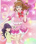  brown_eyes brown_hair glasses highres idol long_hair microphone minami_mirei multiple_girls pretty_(series) pripara screencap sparkle 