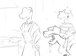  animated apron clothing creep!anon creep_(goosebumps) drooling goosebumps group hat kitchen monochrome panting saliva scalie spinater 