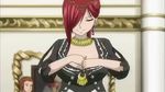  1girl animated animated_gif between_breasts breasts carla cat charle_(fairy_tail) cleavage erza_scarlet fairy_tail huge_breasts large_breasts pantherlily red_hair subtitled 