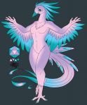  avian bird blue_eyes breasts female long_tail peafowl solo spread_arms starvinartmajor thick_thighs wide_hips wings 