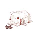  ahoge aircraft airplane anklet barefoot commentary_request dogeza fumizuki horns jewelry kantai_collection long_hair mittens northern_ocean_hime shinkaisei-kan sleeping solo trembling white_hair 
