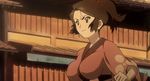  1girl animated animated_gif bouncing_breasts breasts brown_eyes brown_hair fuu large_breasts ponytail samurai_champloo solo 