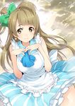  bow brown_eyes brown_hair dated dress hair_bow hands_on_own_chest haruno_shuu korekara_no_someday long_hair looking_at_viewer love_live! love_live!_school_idol_project minami_kotori one_side_up smile solo 