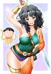  amagami black_eyes black_hair blush breasts circlet cosplay covered_nipples cowboy_shot dragon_quest dragon_quest_iv gloves heroine_(dq4) heroine_(dq4)_(cosplay) large_breasts looking_at_viewer messy_hair open_mouth short_hair smile sword tachibana_jun'ichi tanamachi_kaoru tomonaga_kenji wavy_hair weapon 