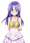 bad_id bad_pixiv_id blush dress embarrassed eyelashes hair_ornament happinesscharge_precure! heart heart_hair_ornament highres hikawa_iona kurose_kousuke long_hair looking_at_viewer precure purple_eyes purple_hair simple_background sketch solo standing white_background 