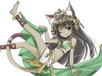  ;p animal_ears barefoot bastet_(p&amp;d) black_hair cat_ears cat_tail dark_skin green_eyes headgear looking_at_viewer mikagami_hiyori navel one_eye_closed puzzle_&amp;_dragons smile solo tail tongue tongue_out 