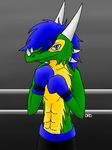  abs blue_eyes boxer boxing boxing_gloves clothing darkrainbowdragon dragon fight freakyy-dragon fur hair horn invalid_color lorenz muscles pants topless 