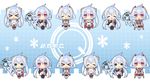  &gt;_&lt; :d ^_^ ahoge blue_hair breasts chibi closed_eyes edea_cluster hair_ornament highres holding innocent_one long_hair looking_at_viewer matoi_(pso2) medium_breasts mikoto_cluster milkpanda multiple_girls multiple_persona open_mouth phantasy_star phantasy_star_online_2 red_eyes smile staff twintails 