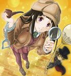  1girl balloon black_hair chitanda_eru cosplay cuffs deerstalker detective handcuffs hat holding holding_pipe hyouka kimi_ni_matsuwaru_mystery ladder long_hair magnifying_glass mugi_dango oreki_houtarou pantyhose perspective pipe purple_eyes sherlock_holmes sherlock_holmes_(cosplay) the_adventures_of_sherlock_holmes 