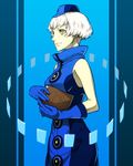  bare_shoulders book dress elizabeth_(persona) gloves hat persona persona_3 persona_4:_the_ultimate_in_mayonaka_arena persona_4:_the_ultimax_ultra_suplex_hold sami_(object_dump) short_hair sleeveless smile solo white_hair yellow_eyes 