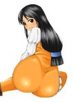  ass black_eyes black_hair bodysuit final_fantasy final_fantasy_ix garnet_til_alexandros_xvii long_hair low-tied_long_hair orange_bodysuit pink.s solo 