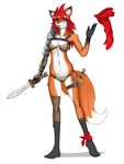  armor canine etheross female fox hi_res looking_at_viewer mammal plain_background solo standing sword weapon white_background 