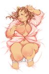  areola bear bed blush bottomless breasts closed_legs clothed clothing female kokkooman mammal navel obese overweight panties seductive shirt skimpy smile solo underwear undressing 